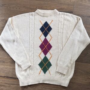 Winter Silks silk cotton blend crewneck argyle sweater vintage size XL